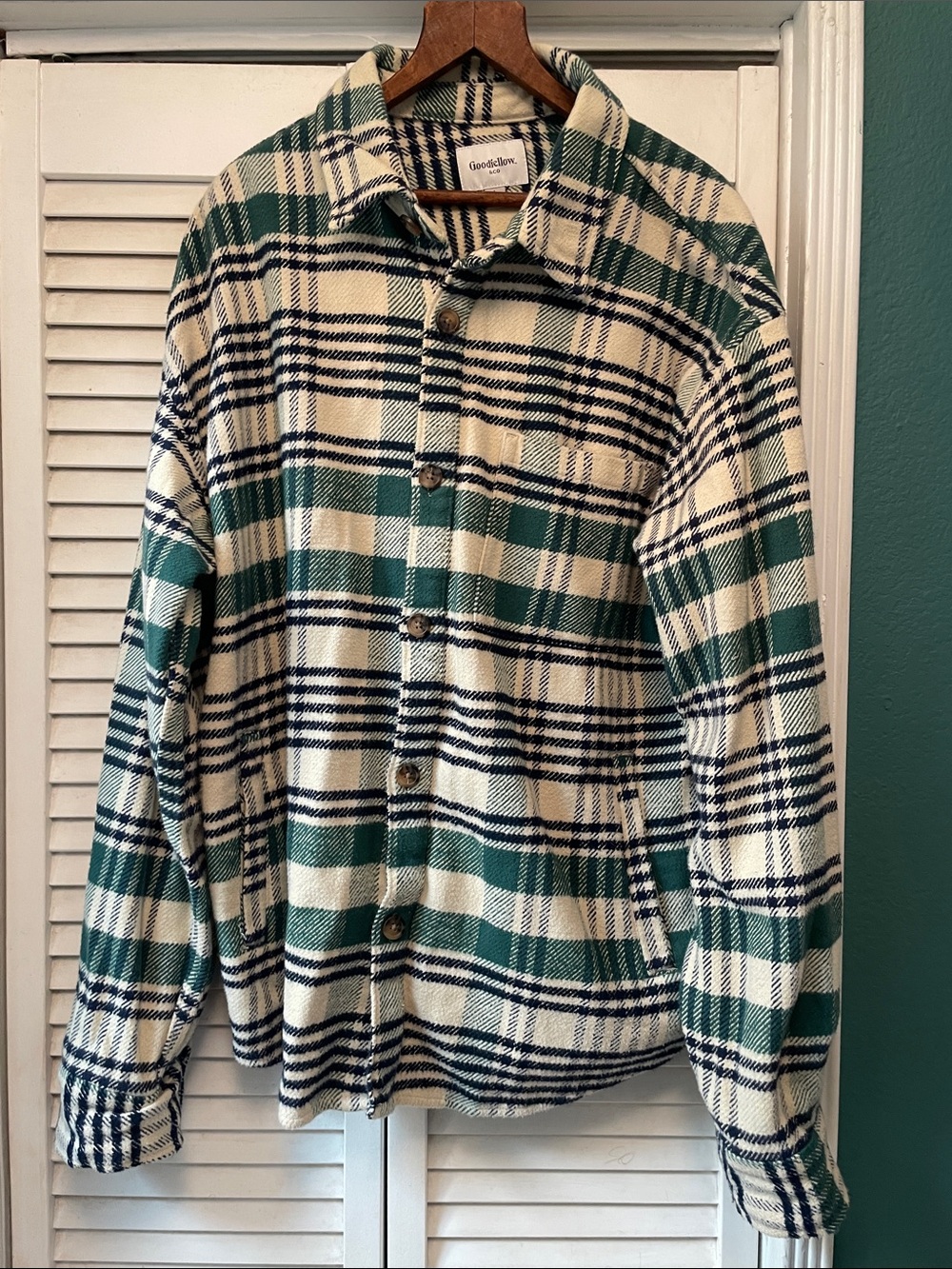 Goodfellow & Co Men's Green and Cream Plaid BL